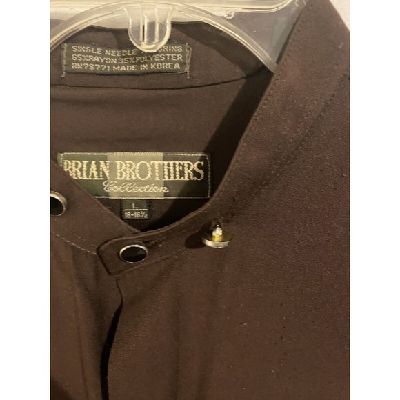 Brian Brothers Collection Mens Shirt L 16- 16.5 Brown Long Sleeves Banded VTG - Picture 6 of 12